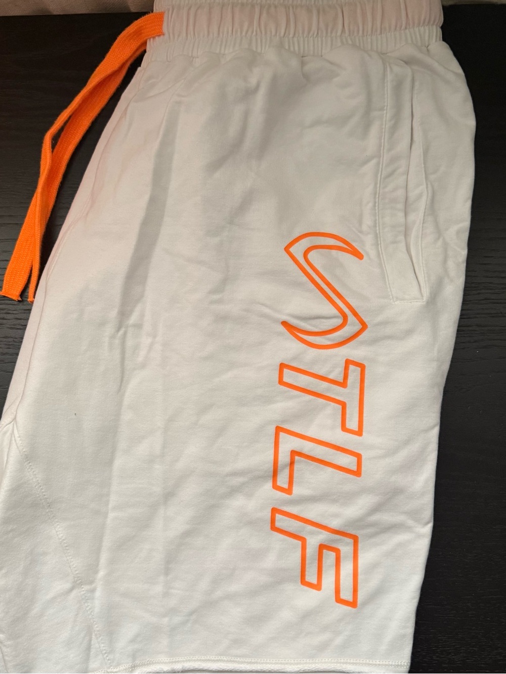 Men's TLF White Drawstring Shorts with Orange Accent